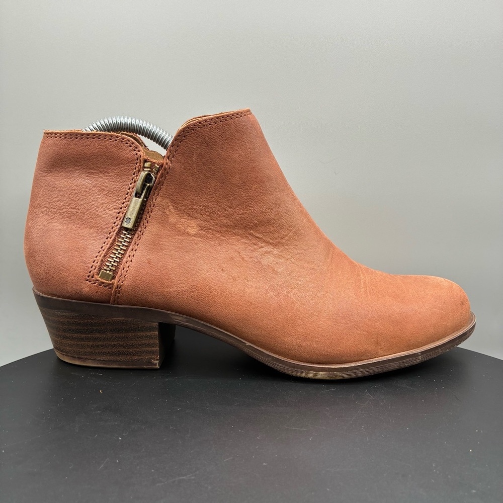 Lucky Brand Burklee Ankle Booties Women 8.5 Brown Leather Zip